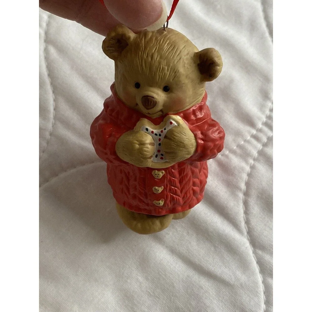 Vtg Christmas Ornament 2001 Hallmark Keepsake Snuggly Sugar Bear Bell Porcelain.